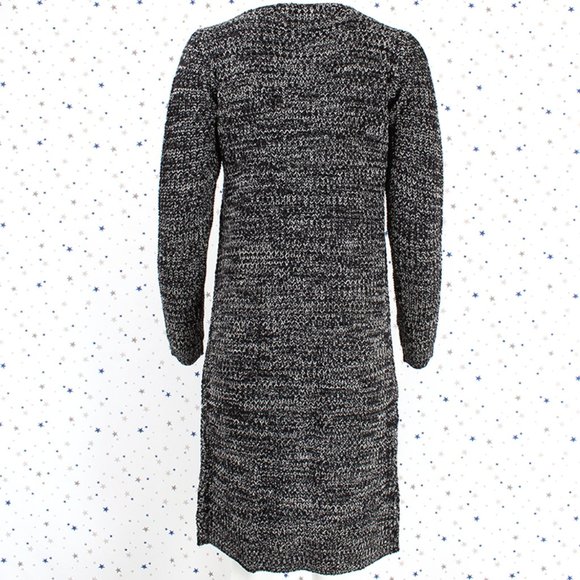 Black White Waffle Knit Duster Long Sweater Cardigan - Picture 5 of 7